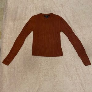 Ribbed Stretchy Rust Orange Forever 21 Light Crew Neck Sweater Size S